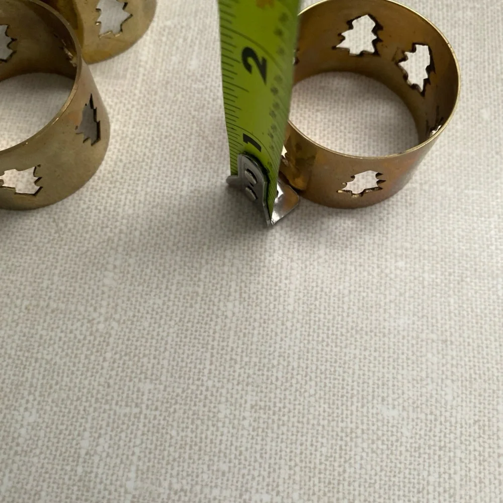 Vintage‎ Brass Laser Cut Christmas Tree Cut Out Napkin Rings Set of 4 Holiday